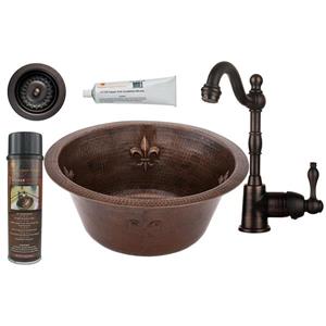 Premier Copper Products Copper Fleur De Lis Sink with Faucet and Drain - 16-in