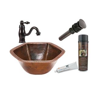 Évier hexagonal en cuivre avec robinet et drain
