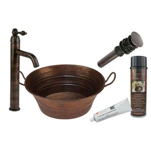 Évier en forme de seau avec robinet et drain, cuivre