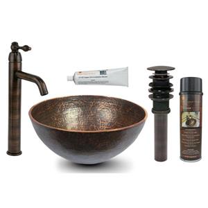 Évier rond en cuivre avec robinet et drain, 13"