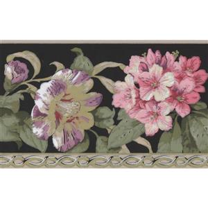 York Wallcoverings Flowers and Green Leaves Wallpaper - Charcoal/Pink