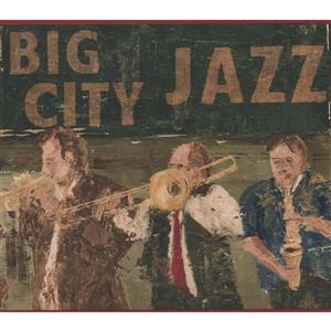 York Wallcoverings Vintage Big City Jazz Band Wallpaper Border - Brown/Green