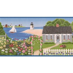 Retro Art Cottages, Sailboats and Lighthouses Wallpaper Border