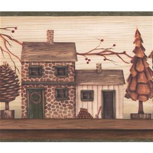 Chesapeake Cartoon Vintage Street Wallpaper Border - Brown/Beige