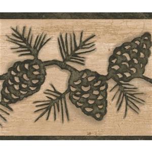 Chesapeake Pine Cones on Vine Wallpaper Border - Green/Beige