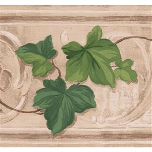 Retro Art Leaves on Vine Damask Wallpaper - Green/Beige