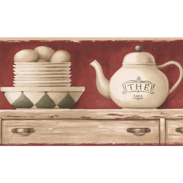 Retro Art Kitchen Tea Cups and Plates Wallpaper Border - White | RONA