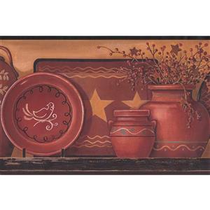 York Wallcoverings Kitchen Shelf with Plates Wallpaper - Green/Beige