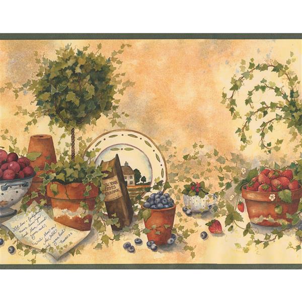 Retro Art Fruit Kitchen Wallpaper Border - Beige/Green | RONA