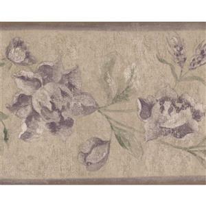 Retro Art Vintage Floral Wallpaper Border - Purple/Beige