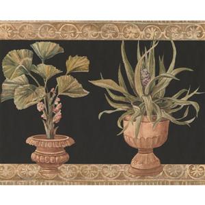 York Wallcoverings Green Plants in Pots Wallpaper Border - Black