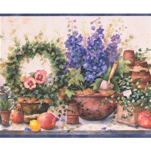 Chesapeake Flowers in Pots Farmhouse Wallpaper Border - Purple