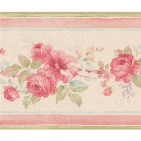 Wallpaper Border Roses Pink Beige Classic 15 x 7 HHHB530923