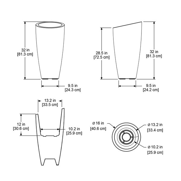 Jardinière haute Modesto, 16 po x 32 po, plastique, brun