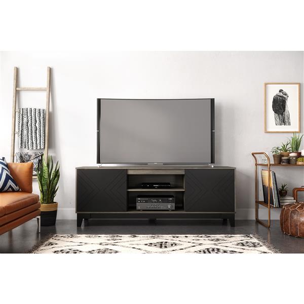 Nexera Arrow TV Stand, 72inch, Bark Grey and Black 402326 RONA