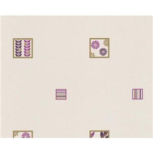 A.S. Creation Modern Abstract Wallpaper Roll - 21-in - Purple Pattern - Cream