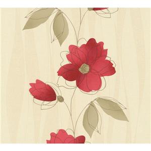 A.S. Creation Felicia Collection Wallpaper Roll - 21-in - Floral Pattern - Cream and Red
