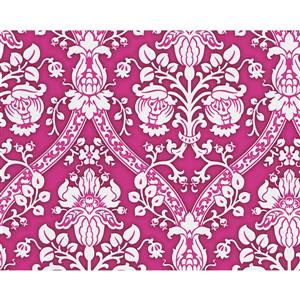 A.S. Creation Flock 4 Collection Wallpaper Roll - 21-in - Damask Pattern - Magenta and White