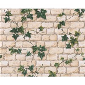 A.S. Creation Dekora Natur 6 Wallpaper Roll - 21-in - Brick with Vines - Green and Beige