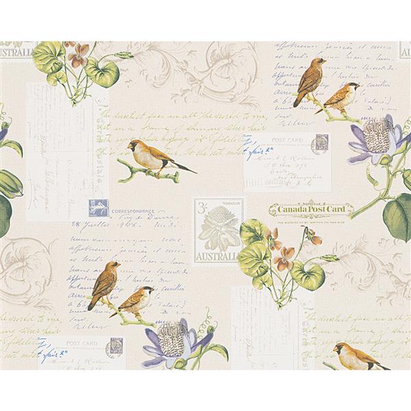 . Creation Dekora Natur 6 Wallpaper Roll - 21-in - Bird with Leaves -  Green and Beige | RONA