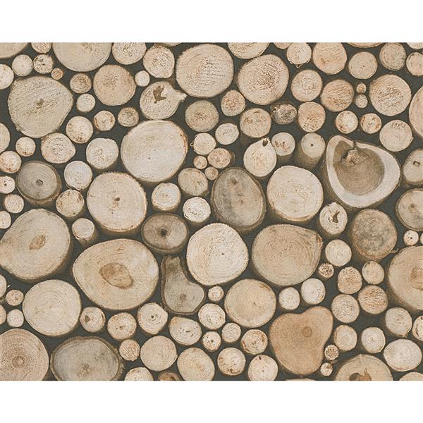 A.S. Creation Dekora Natur 6 Wallpaper Roll - 21-in - Wooden Log Design - Beige