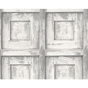 A.S. Creation Deco World 2 Wallpaper Roll - 21-in - Antique Wood Design - Light Grey and White