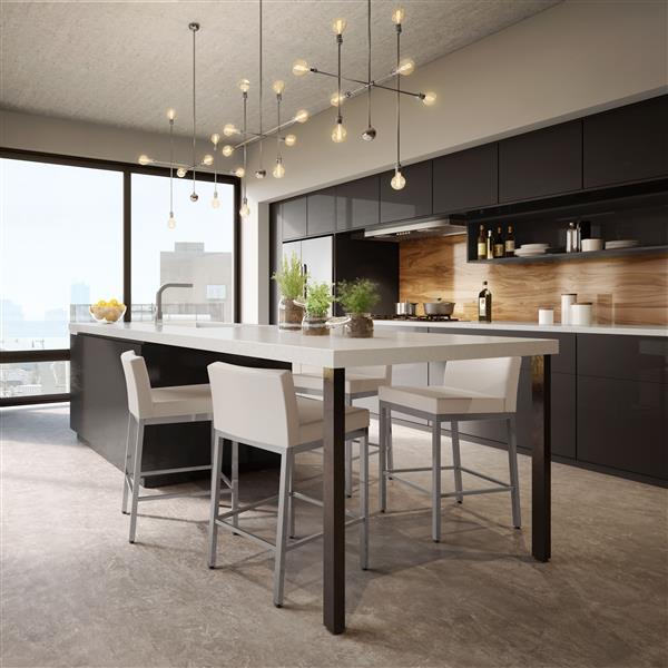 Amisco Fairfield 26-in Counter Stool - Cream Faux Leather - Glossy Grey Metal