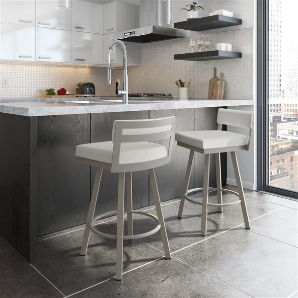 Amisco Travis 30.75-in Swivel Bar Stool - Pale Grey Beige Polyester - Matt Light Grey Metal