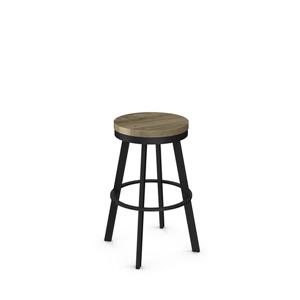 Tabouret de bar pivotant Warner 29 po, bois usé beige, métal noir