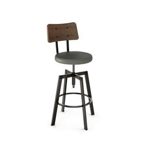 Amisco Symmetry Adjustable Stool - Gray Faux Leather - Brown Wood - Gun Metal