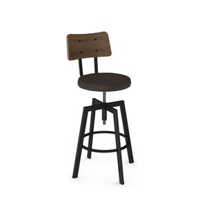 Amisco Symmetry Adjustable Stool - Brown Gray Polyester - Brown Wood - Black Metal