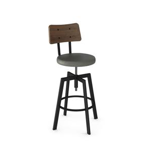 Amisco Symmetry Adjustable Stool - Gray Faux Leather - Brown Wood - Black Metal