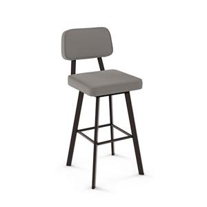 Amisco Clarkson 30.75-in Swivel Bar Stool - Taupe Grey Faux Leather - Dark Brown Metal