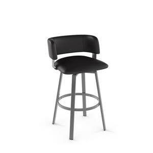 Amisco Stinson 30-in Swivel Bar Stool - Black Faux Leather - Glossy Grey Metal