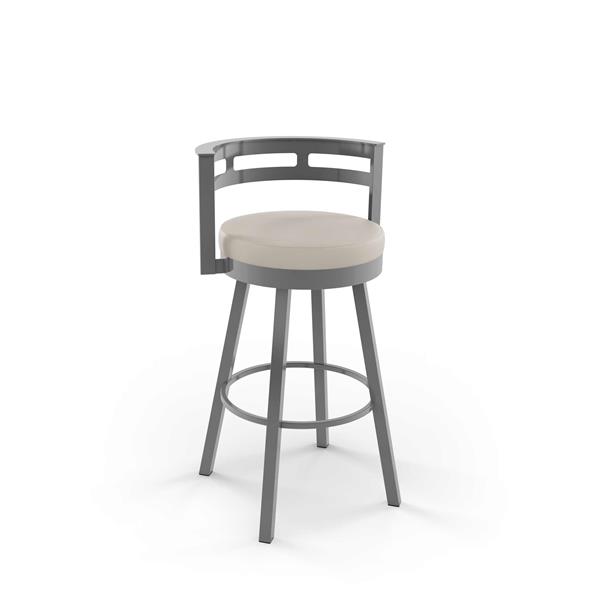 Amisco Render 30.63-in Swivel Bar Stool - Cream Faux Leather - Glossy Grey Metal