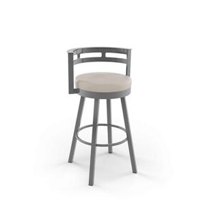 Amisco Render 30.63-in Swivel Bar Stool - Cream Faux Leather - Glossy Grey Metal