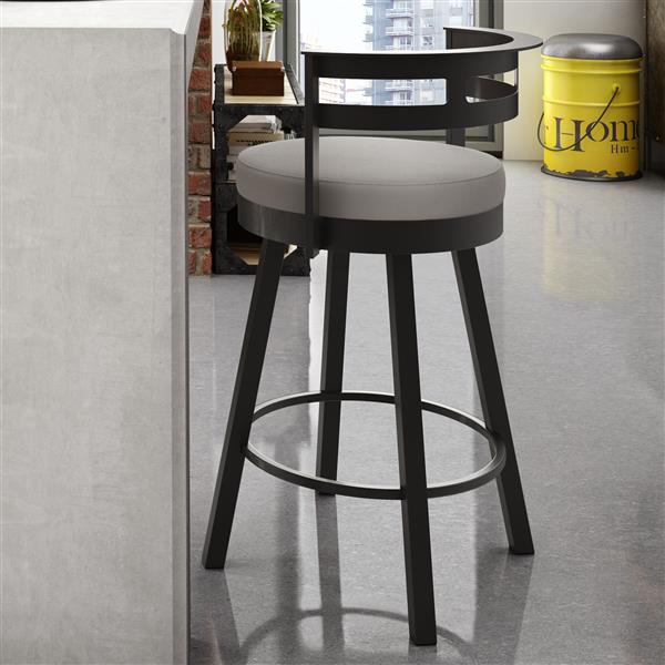 Amisco Render 26.63-in Swivel Counter Stool - Taupe Grey Faux Leather - Dark Brown Metal