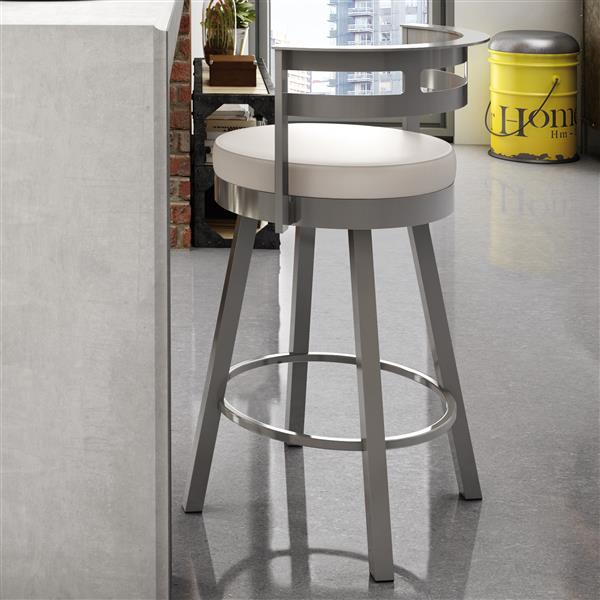 Amisco Render 26.63-in Swivel Counter Stool - Cream Faux Leather - Glossy Grey Metal