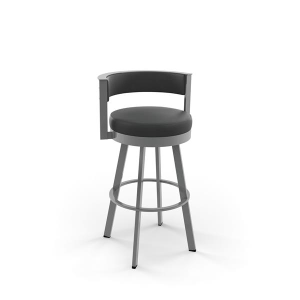 Amisco Browser 30.13-in Swivel Bar Stool - Black Faux Leather - Glossy Grey Metal