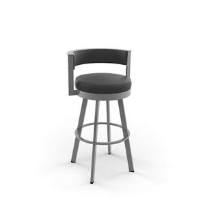 Amisco Browser 26.13-in Swivel Counter Stool - Black Faux Leather - Glossy Grey Metal