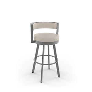 Amisco Browser 26.13-in Swivel Counter Stool - Cream Faux Leather - Glossy Grey Metal