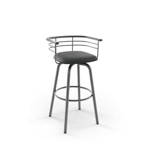 Amisco Turbo 26.25-in Swivel Counter Stool - Black Faux Leather - Glossy Grey Metal