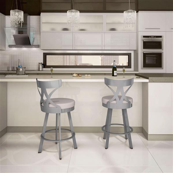 Amisco Washington 30-in Swivel Bar Stool - Cream Faux Leather - Glossy Grey Metal