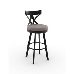 Amisco Washington 26-in Swivel Counter Stool - Taupe Grey Faux Leather - Dark Brown Metal