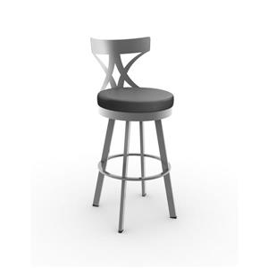Amisco Washington 26-in Swivel Counter Stool - Black Faux Leather - Glossy Grey Metal