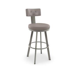 Amisco Tower 30.25-in Swivel Bar Stool - Taupe Grey Faux Leather - Matt Light Grey Metal