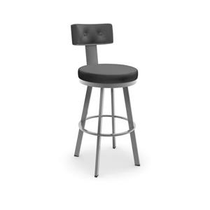 Amisco Tower 30.25-in Swivel Bar Stool - Black Faux Leather - Glossy Grey Metal