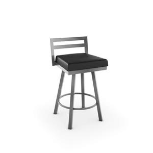 Amisco Derek 26.75-in Swivel Counter Stool - Black Faux Leather - Glossy Grey Metal