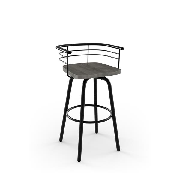 Tabouret de bar pivotant Brisk 29 po, bois usé gris, métal noir