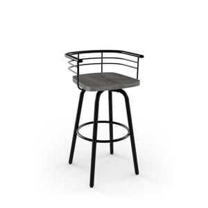 Tabouret de bar pivotant Brisk 29 po, bois usé gris, métal noir